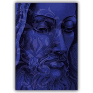 Edle Künstler Kondolenzkarte, Trauerkarte mit Jesus Motiv, blau