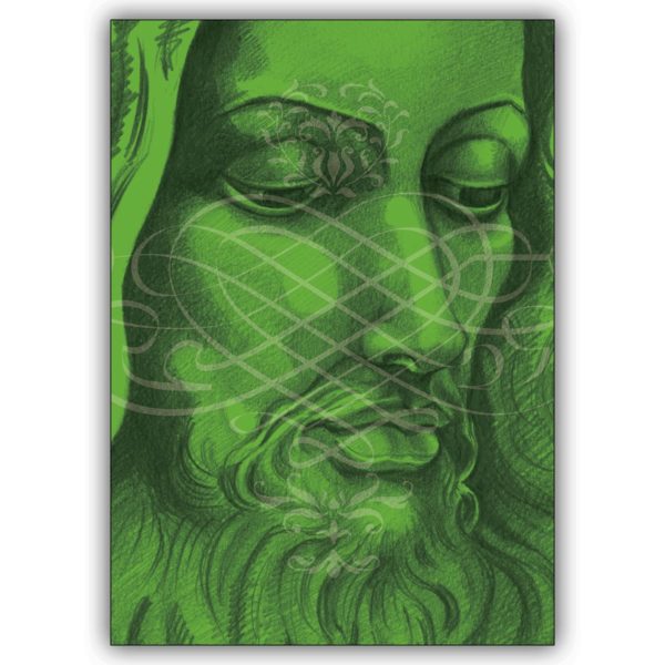 Tröstende Trauerkarte mit Abbild Jesu, grün