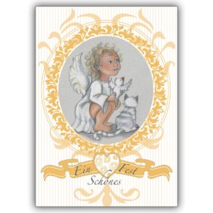 Ausgesuchte Weihnachtskarte: Ein schönes Fest wünscht der niedliche blonde Engel