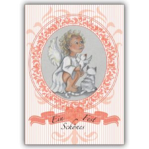 Herzige Weihnachtskarte: Ein schönes Fest wünscht dieser niedliche blonde Engel, rosa