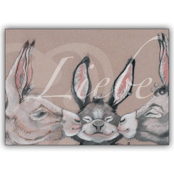 Schöne Grußkarte voller Liebe mit küssende Esel Familie: Liebe