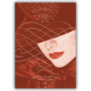 Trendige Designer Grußkarte: Die Frau mit Herz in rot