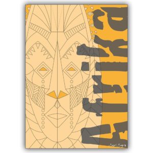 Designer Grußkarte – Afrikanische Maske mit Afrika Schriftzug