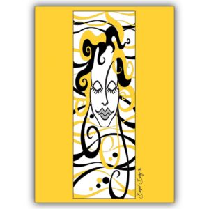 illustrierte Künstler Grußkarte: Die Wellen Frau auf gelb