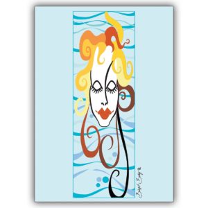 Künstlerische Grußkarte auch zum Geburtstag: Die Wasserfrau auf hellblau