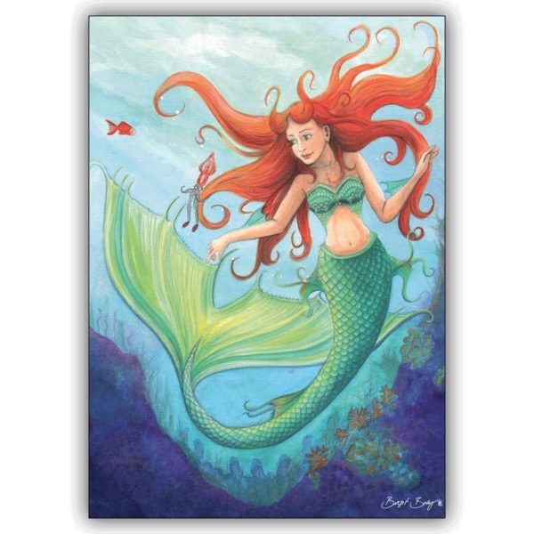 Märchenhafte Künstler Kinder Grußkarte wunderschöne Meerjungfrau