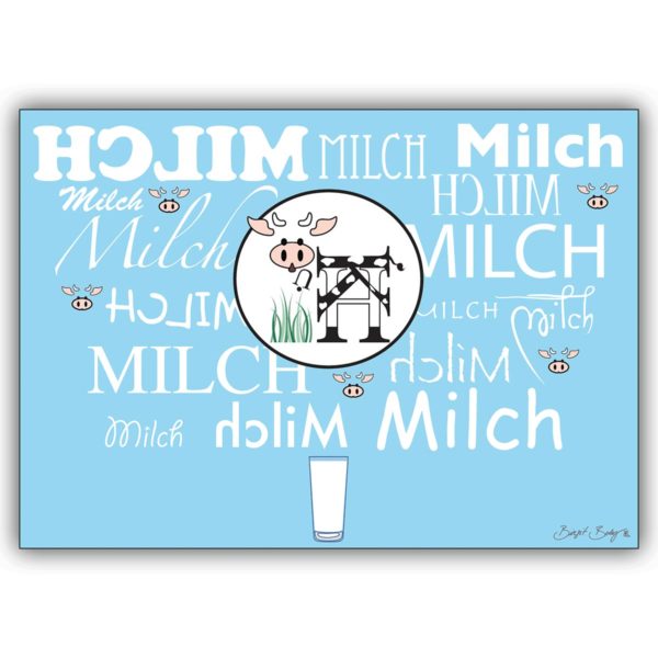 Typografische Milch Kuh Grußkarte – nicht nur für Milchbubis