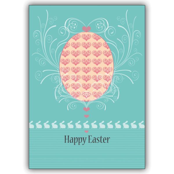 Wunderschöne Osterkarte mit ornamentalem Osterei: Happy Easter