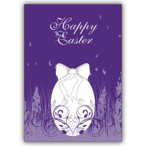 Schöne dekorative Osterkarte in lila mit Osterei: Happy Easter