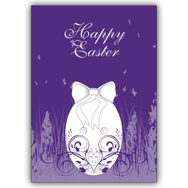 Schöne dekorative Osterkarte in lila mit Osterei: Happy Easter