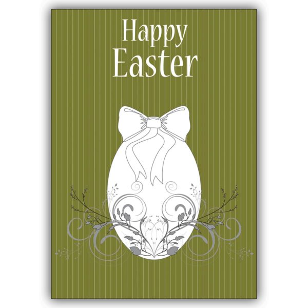 Edle dekorative Grußkarte zum Osterfest in grün mit Osterei: Happy Easter