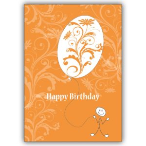 Fröhliche Geburtstagskarte mit Ballon in orange: Happy Birthday