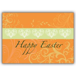 Ornamentale Osterkarte mit Herzen: Happy Easter