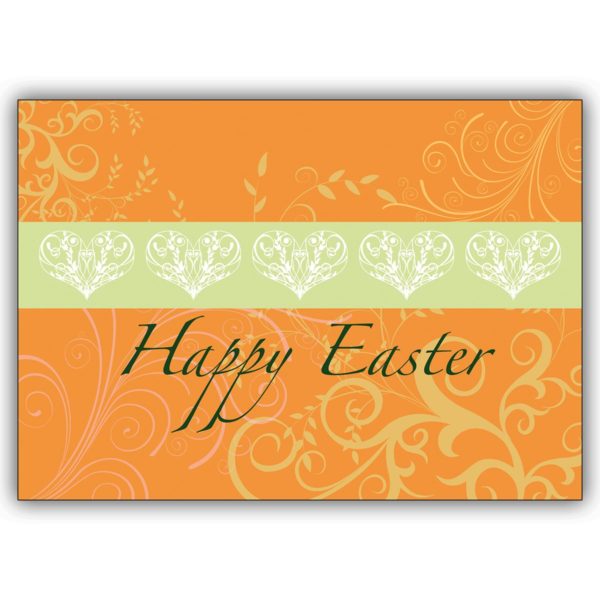 Ornamentale Osterkarte mit Herzen: Happy Easter