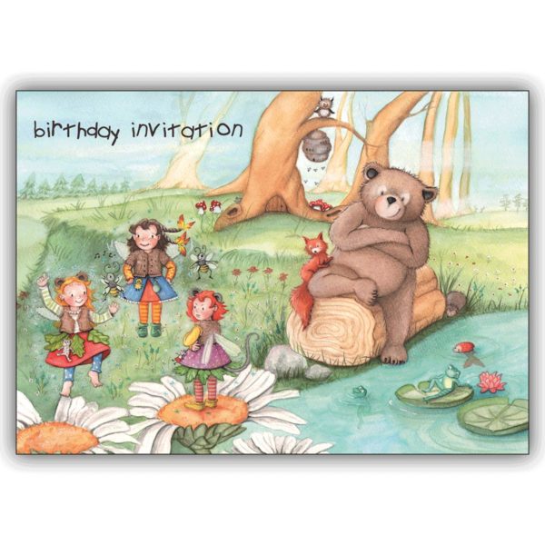 Süße Kinder Geburtstags Einladungskarte mit Teddy Bär: Birthday Invitation