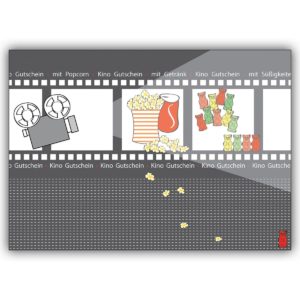 Fröhliche Kino Gutscheinkarte mit Popcorn, mit Getränk, mit Süßigkeiten (blanko)