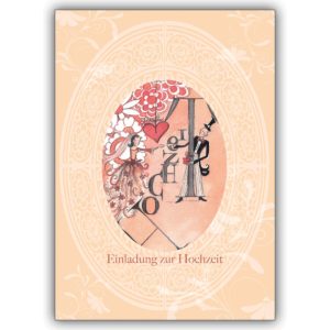 Romantische illustrierte Einladungskarte zur Hochzeit