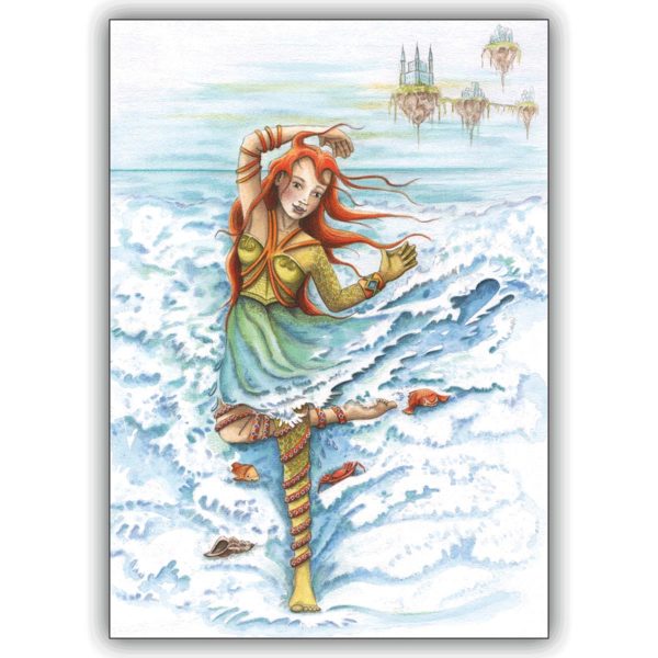 Tolle Kinderkarte für Mädchen mit tanzender kleiner Meerjungfrau