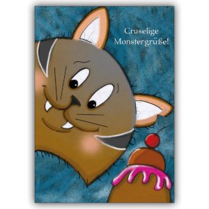 freche Katzen Grußkarte nicht nur zu Halloween: Gruselige Monstergrüße!