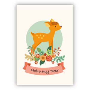 Tolle Retro Grußkarte mit Bambi Kitz: Hello my Deer