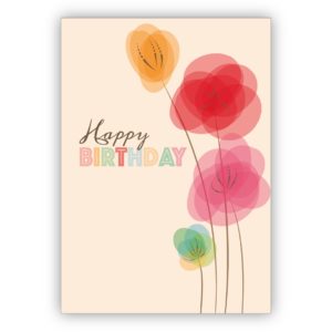 Schicke Retro Blumen Geburtstagskarte für Familie und Kollegen: Happy Birthday