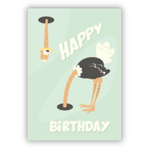 Lustige 60er Jahre Humor Geburtstagskarte mit Vogelstrauß: Happy Birthday