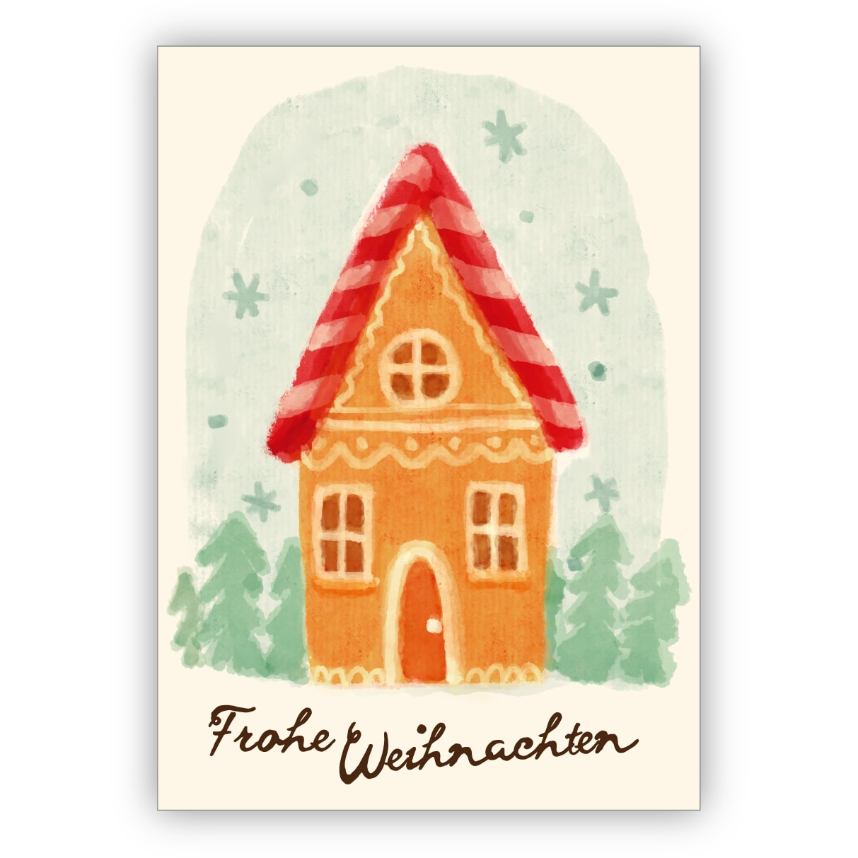 Süße 50er Jahre Retro Vintage Weihnachtskarte mit Lebkuchen Haus: Frohe Weihnachten
