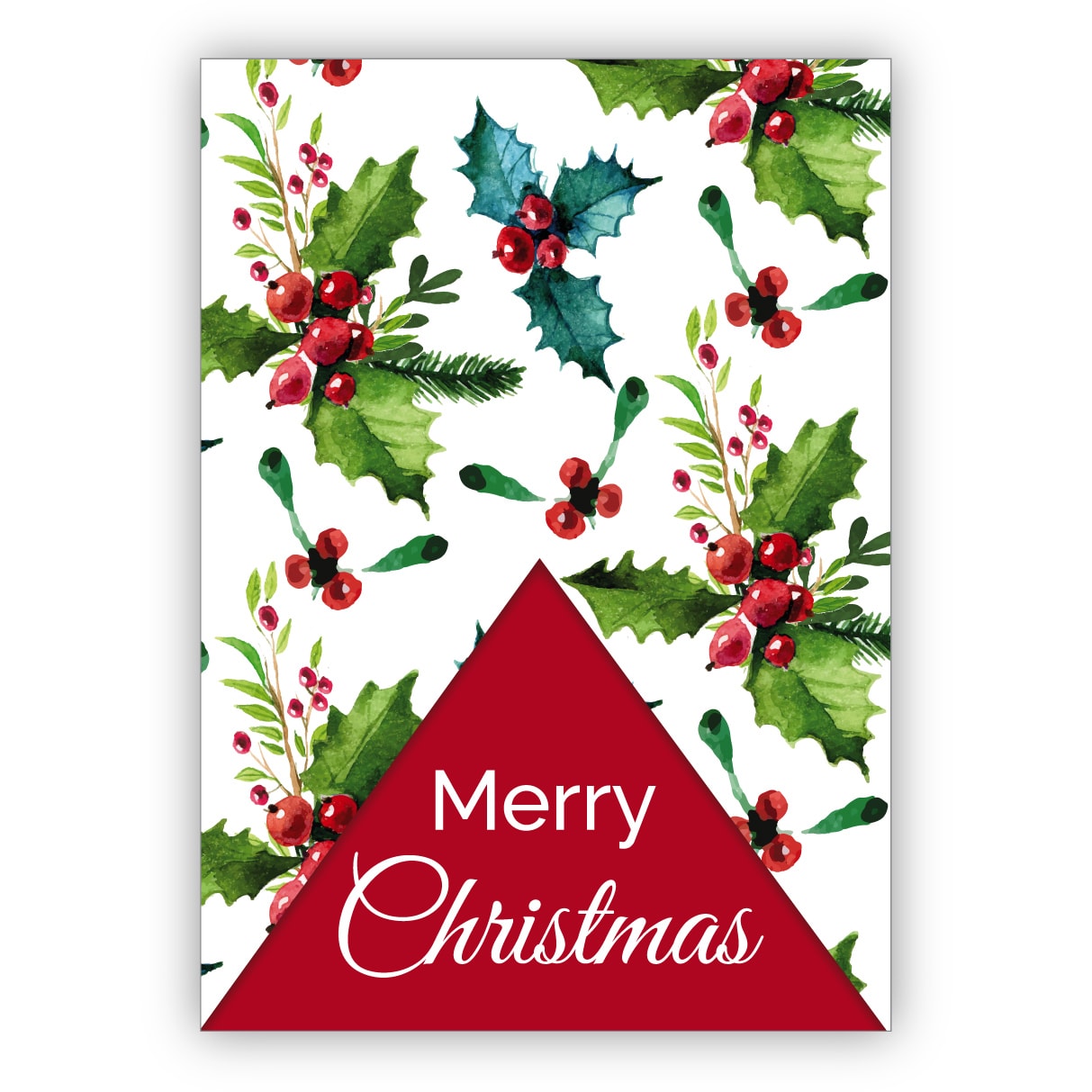 Klassische schöne Weihnachtskarte mit edlen roten Beeren und Weihnachts Grün: Merry Christmas
