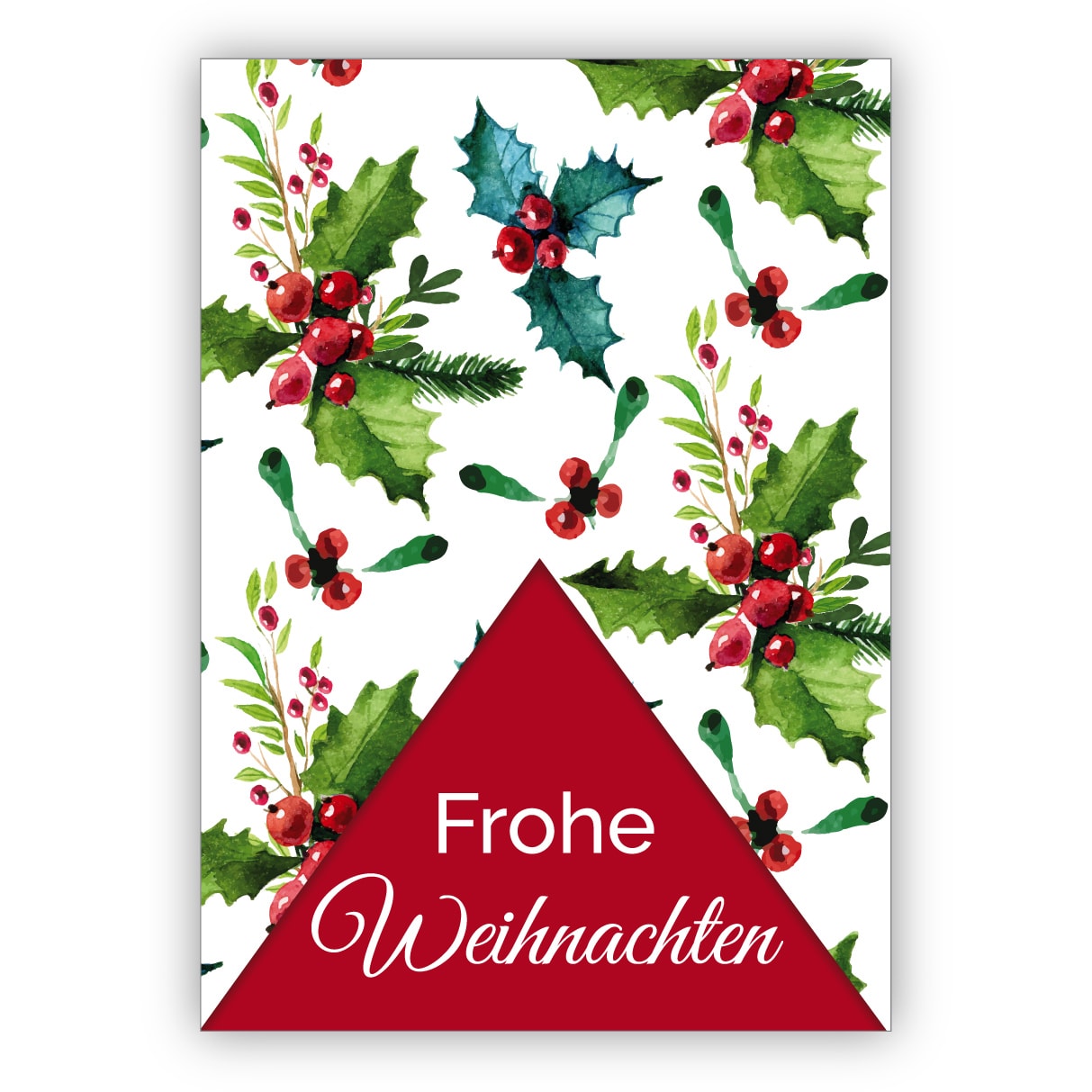 Klassische schöne Weihnachtskarte mit edlen roten Beeren und Weihnachts Grün: Frohe Weihnachten