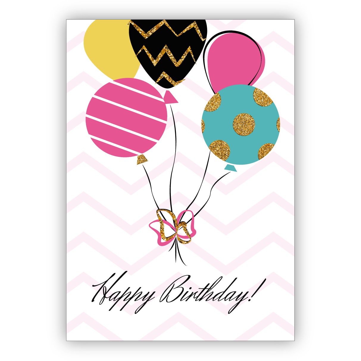 Schöne grafische Geburtstagskarte mit kunter bunten Luftballons: Happy Birthday