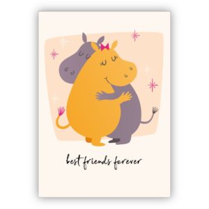 Süße Freundschafts Retro Grußkarte mit 70er Jahre Vintage Nilpferden auch zum Geburtstag: best friends forever