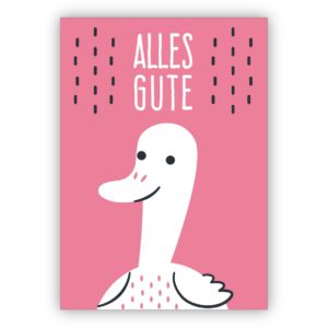Süße rosa Glückwunschkarte mit Retro Ente auch zum Geburtstag: Alles Gute