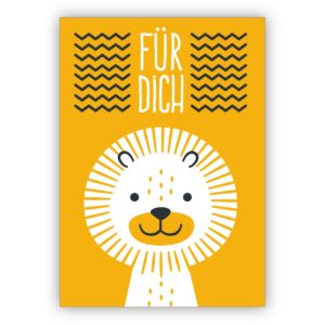Süße gelbe Glückwunschkarte mit kleinem Retro Löwen auch zum Geburtstag: Für Dich