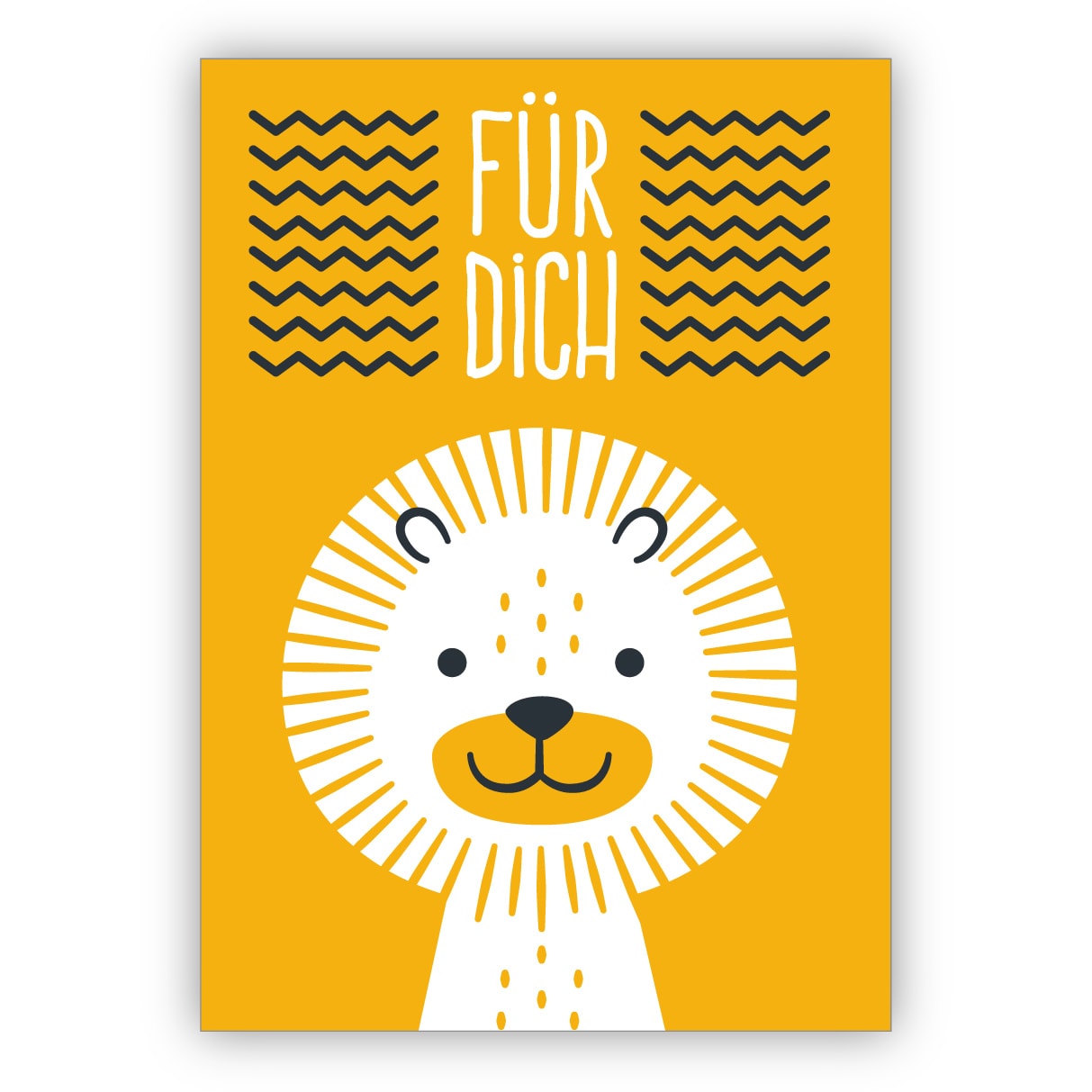 Süße gelbe Glückwunschkarte mit kleinem Retro Löwen auch zum Geburtstag: Für Dich