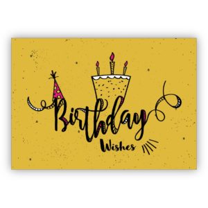 Schicke Retro Geburtstagskarte im Vintage stil mit Torte: Birthday Wishes