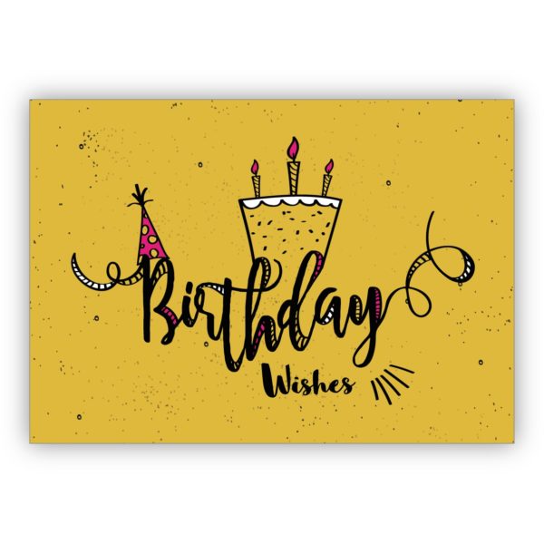 Schicke Retro Geburtstagskarte im Vintage stil mit Torte: Birthday Wishes