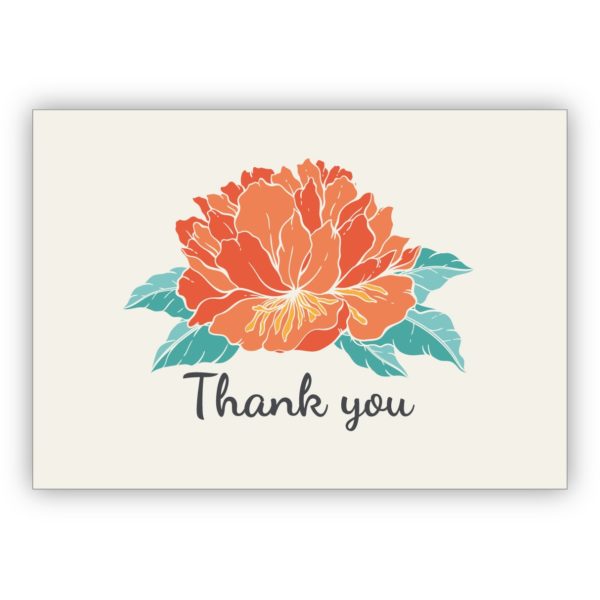 Edle englische Blumen Dankeskarte mit Hibiskusblüte, beige: Thank you