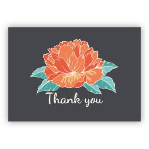 Elegante englische Blumen Dankeskarte mit Hibiskusblüte, edles grau: Thank you
