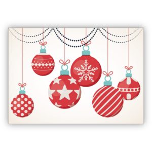 Edle klassische Weihnachtskarte mit schönen roten Weihnachtskugeln