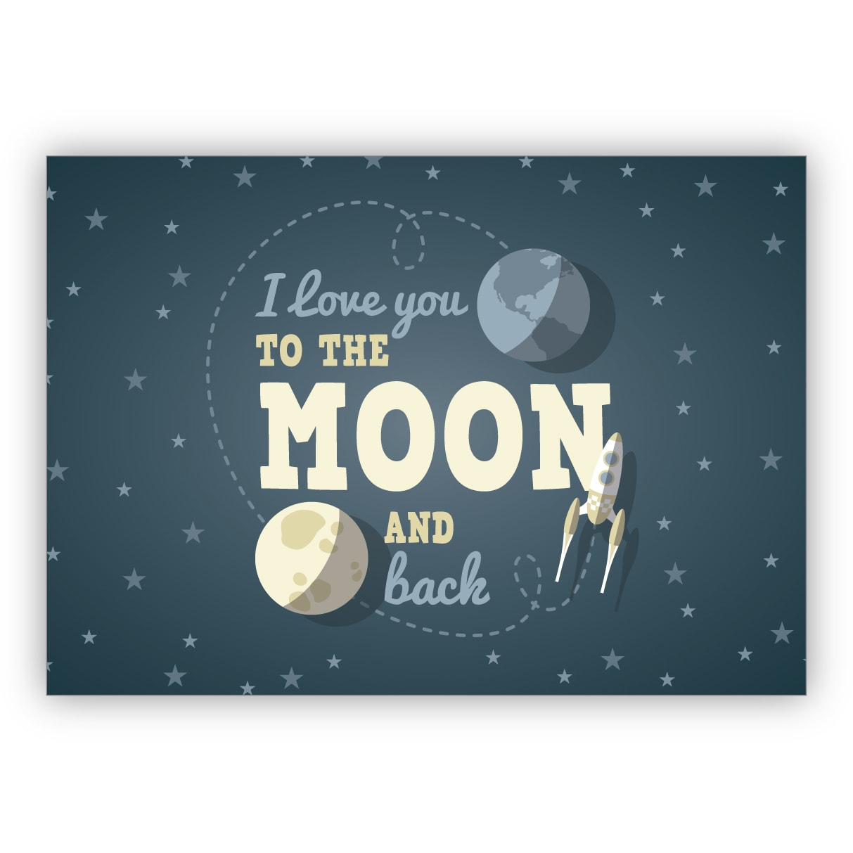 Zauberhafte Retro Liebeskarte nicht nur für Verliebte sondern auch Familie und enge Freunde: I love you to the moon and back