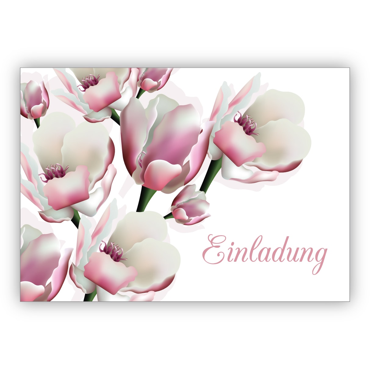 Zauberhafte elegante Einladungskarte mit leichten Blüten zur Hochzeit, Taufe, Diner etc: Einladung