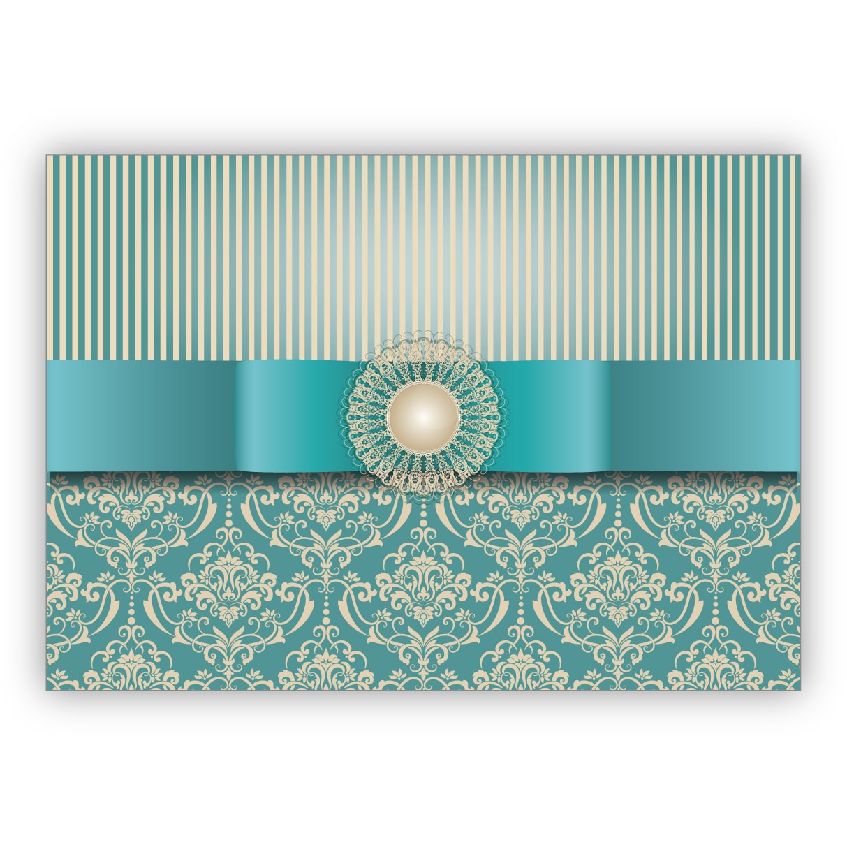 Vornehme Grußkarte im edlem Retro Look mit Vintage Damast Muster toll als Glückwunsch oder Einladung, hellblau türkis