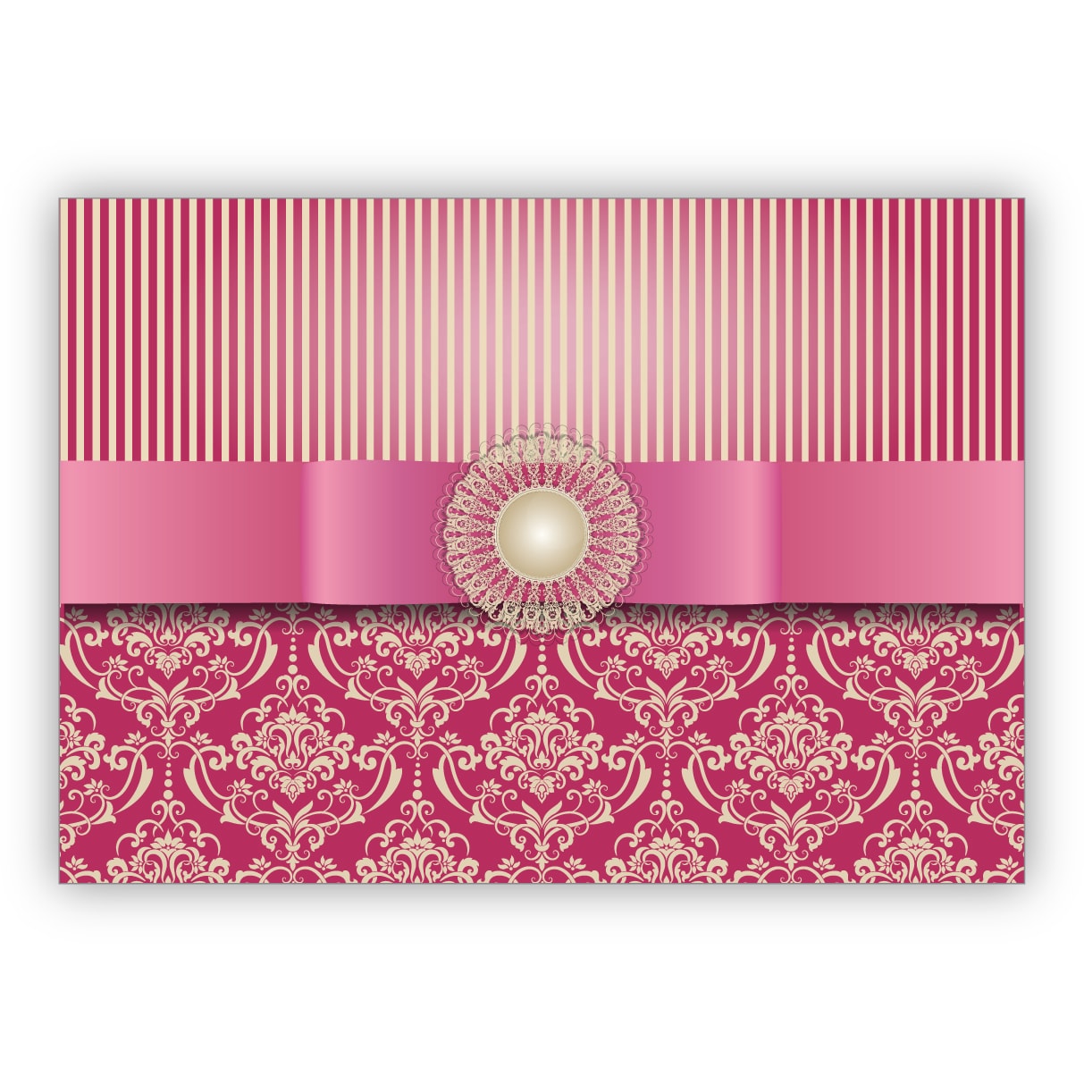 Vornehme Grußkarte im edlem Vintage Look mit Retro Damast Muster toll als Glückwunsch oder Einladung, rosa