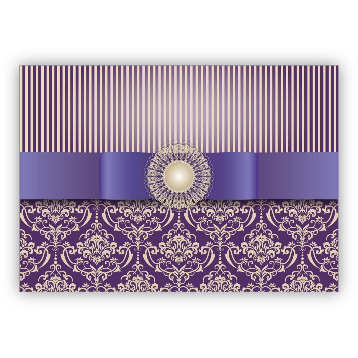 Vornehme Grußkarte im edlem Retro Look mit Vintage Damast Muster toll als Glückwunsch oder Einladung, lila violett