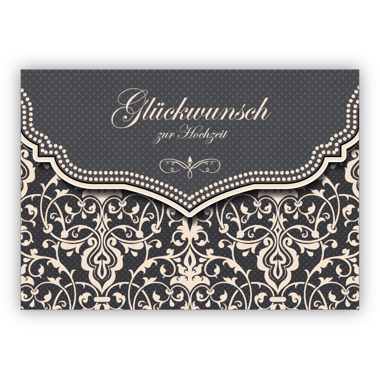 Feine Hochzeitskarte mit Vintage Damast Muster in edlem Grau: Glückwunsch zur Hochzeit