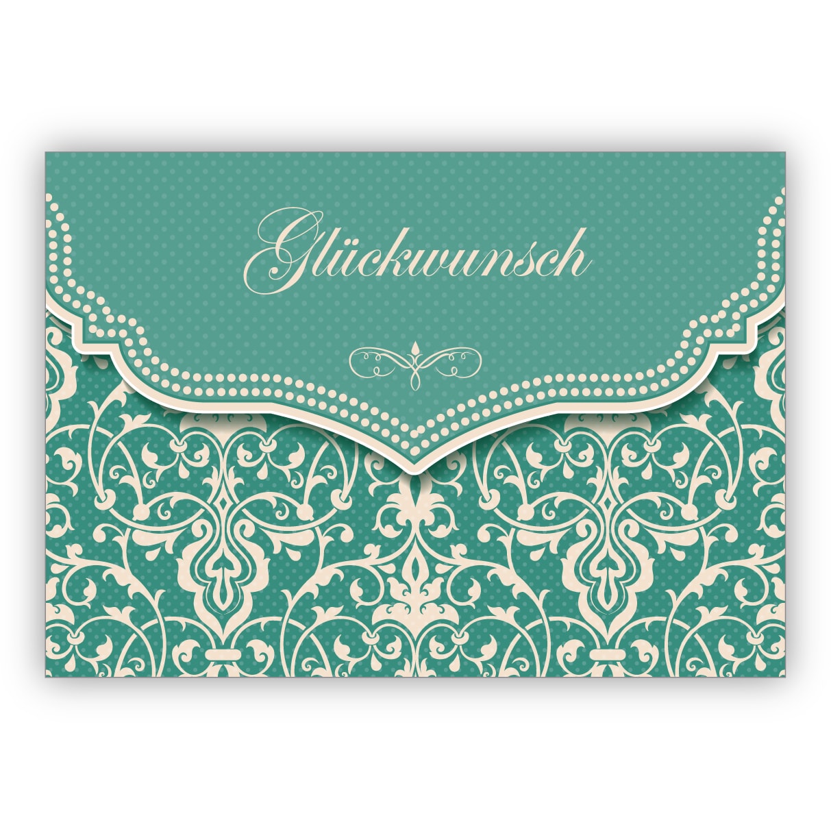 Schöne Glückwunschkarte mit Vintage Damast Muster in edlem Hellblau türkis zur Hochzeit, Taufe, Geburt, Examen etc: Glückwunsch