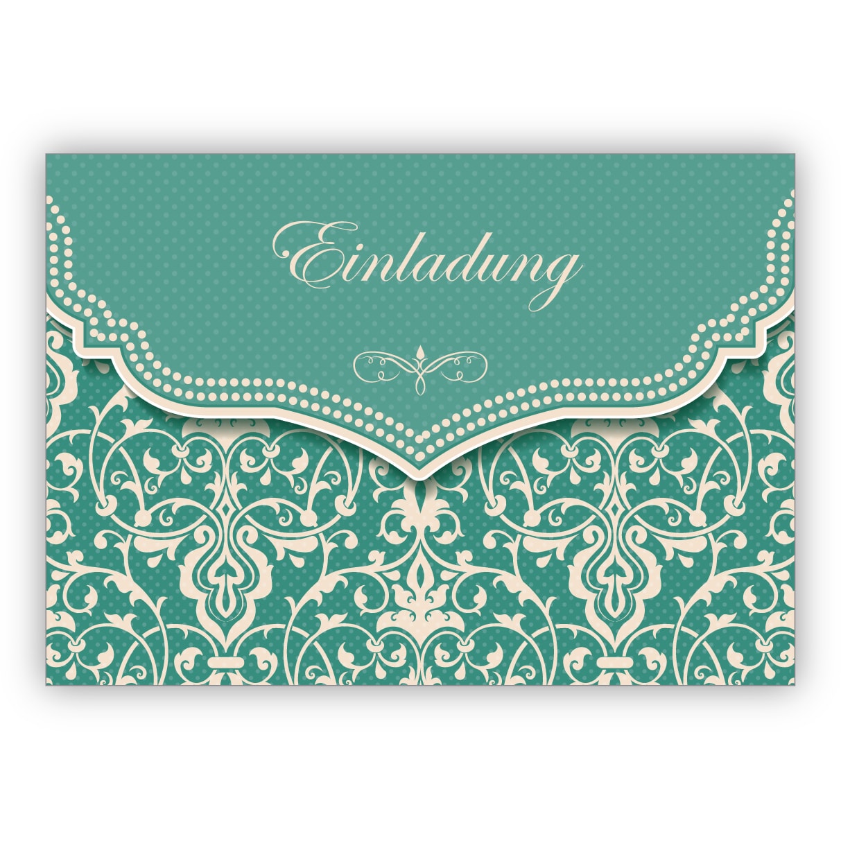 Feine Einladungskarte mit Vintage Damast Muster in edlem Hellblau Türkis zur Hochzeit, Taufe, Diner etc: Einladung