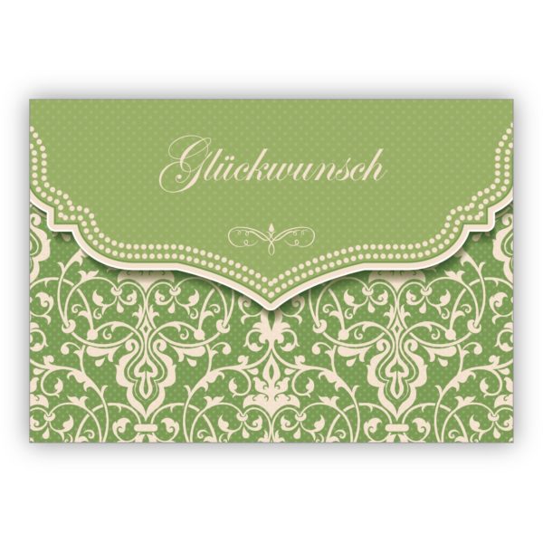 Wunderschöne Glückwunschkarte mit Damast Muster in edlem grün zur Hochzeit, Taufe, Geburt, Examen etc: Glückwunsch