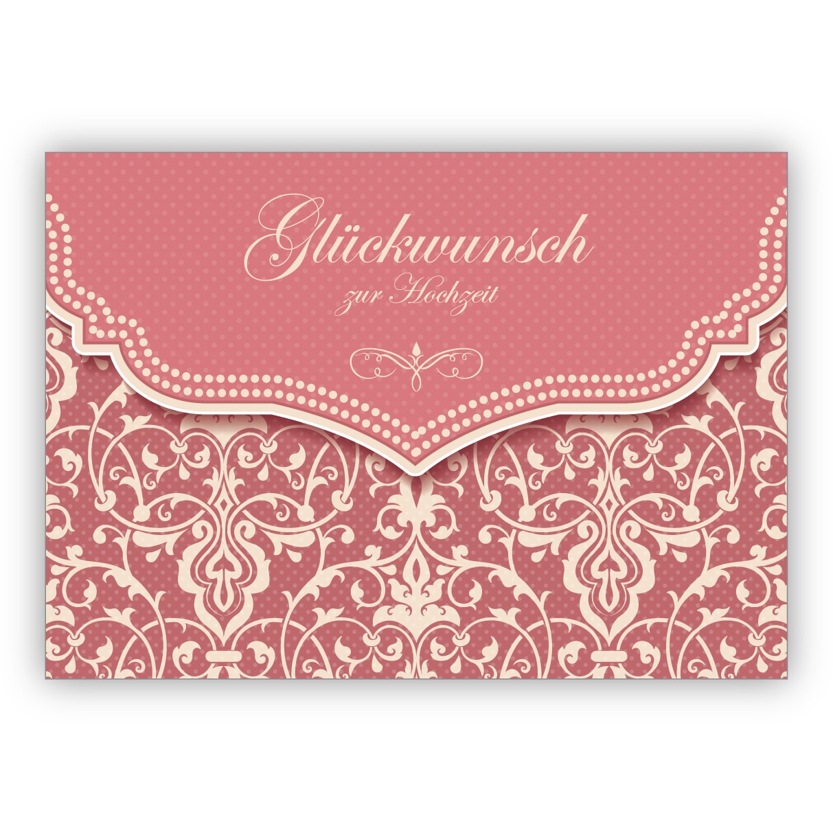 Feine Vintage Hochzeitskarte mit Retro Damast Muster in zartem rosa: Glückwunsch zur Hochzeit
