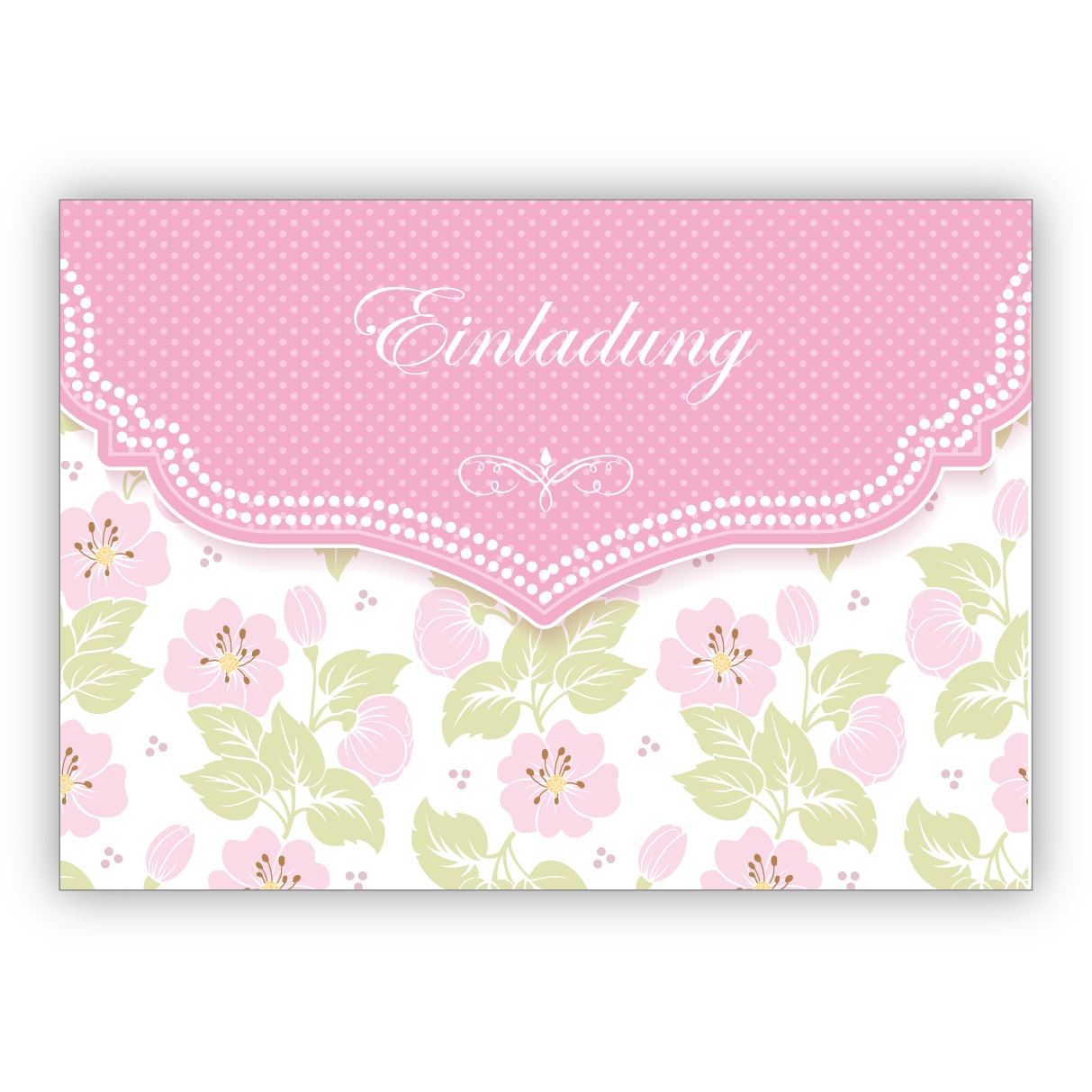 Schöne Einladungskarte mit zartem Blüten Muster in rosa zur Hochzeit, Taufe, Diner etc: Einladung
